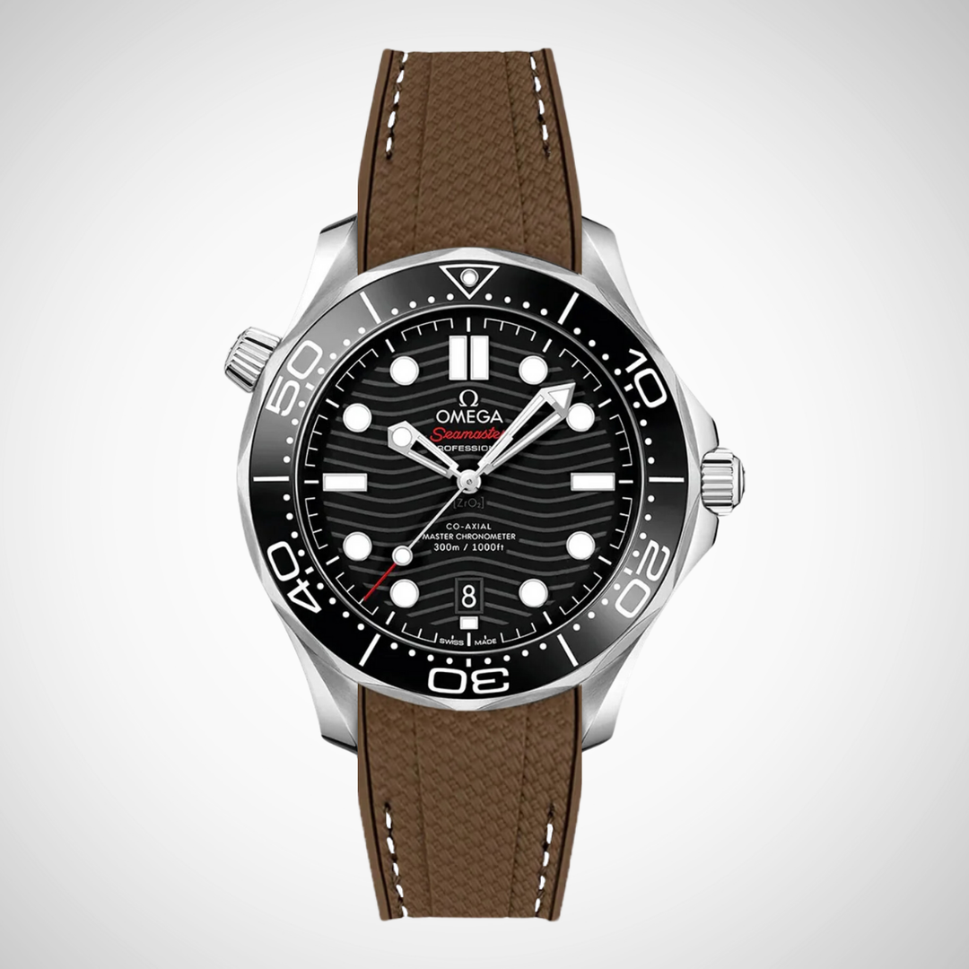 Rubber Flex Thread Curved Strap for Omega Seamaster Diver 300 42mm - Black Dial