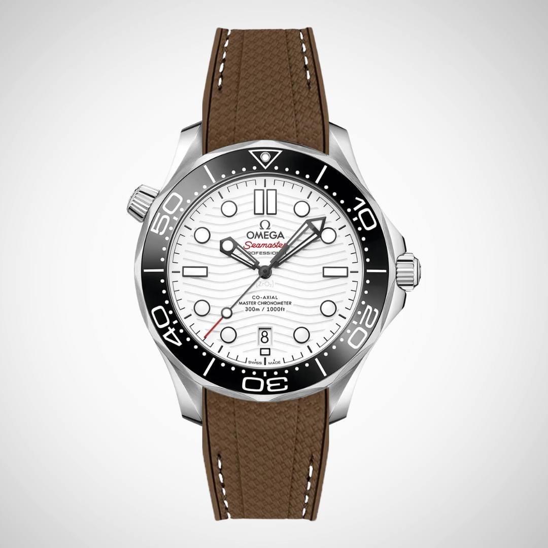 Rubber Flex Thread Curved Strap for Omega Seamaster Diver 300 42mm - White Dial