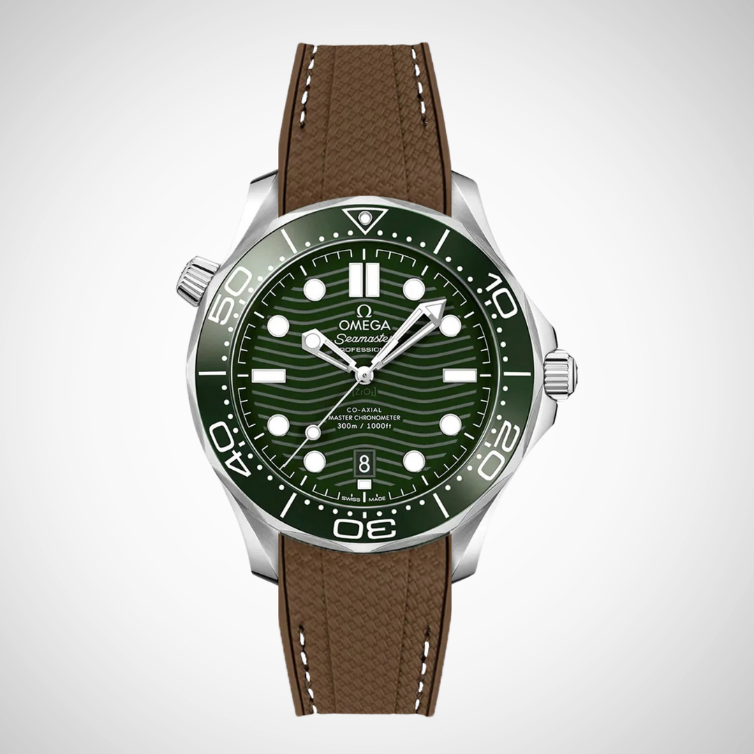 Rubber Flex Thread Curved Strap for Omega Seamaster Diver 300 42mm - Green Dial