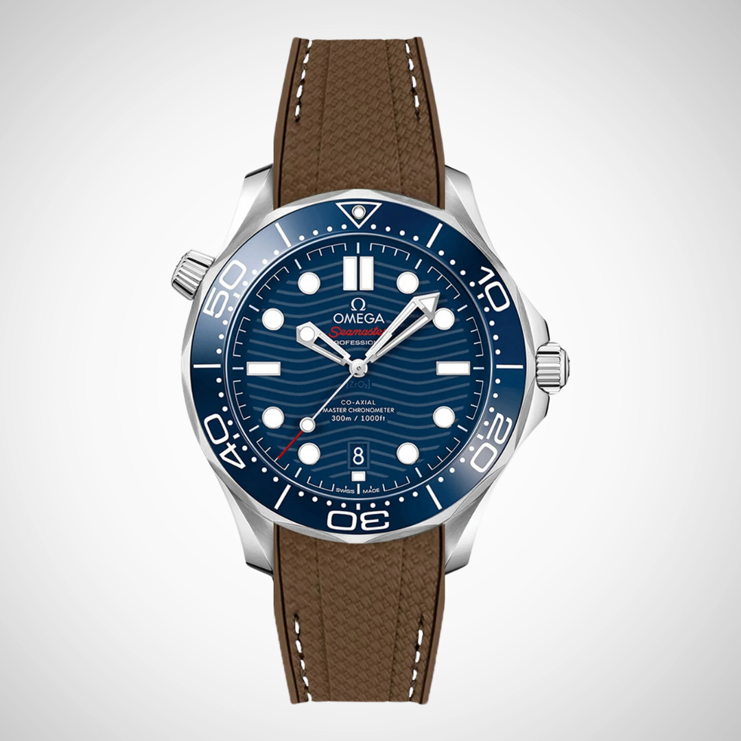 Rubber Flex Thread Curved Strap for Omega Seamaster Diver 300 42mm - Blue Dial