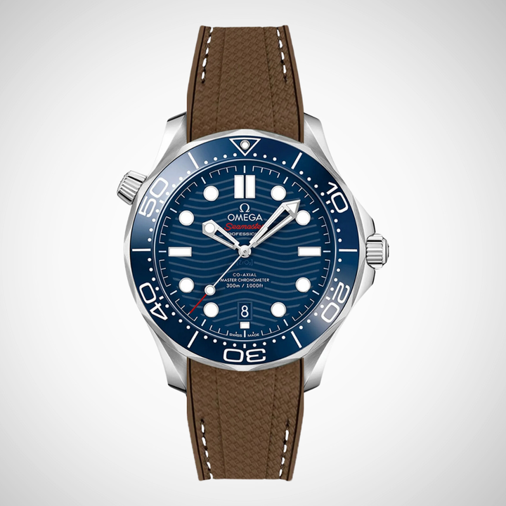 Rubber Flex Thread Curved Strap for Omega Seamaster Diver 300 42mm - Blue Dial