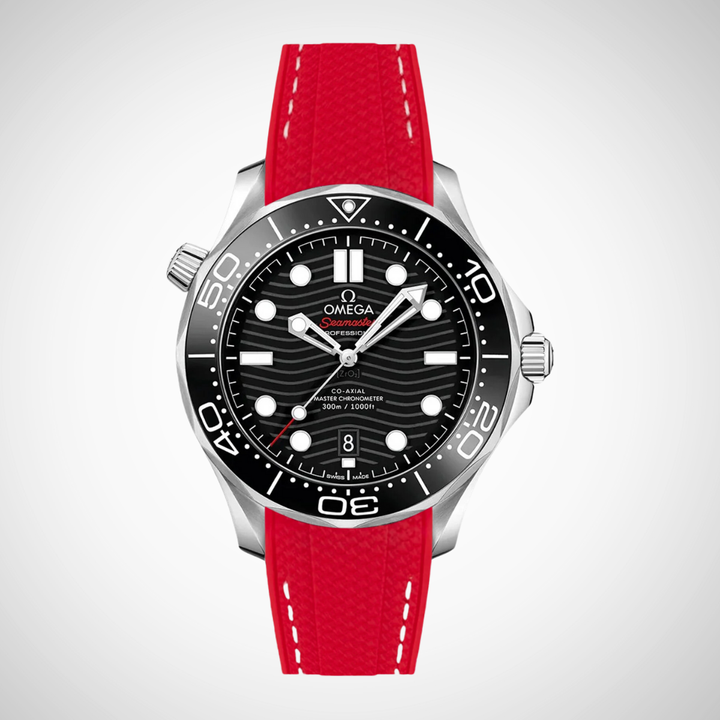 Rubber Flex Thread Curved Strap for Omega Seamaster Diver 300 42mm - Black Dial
