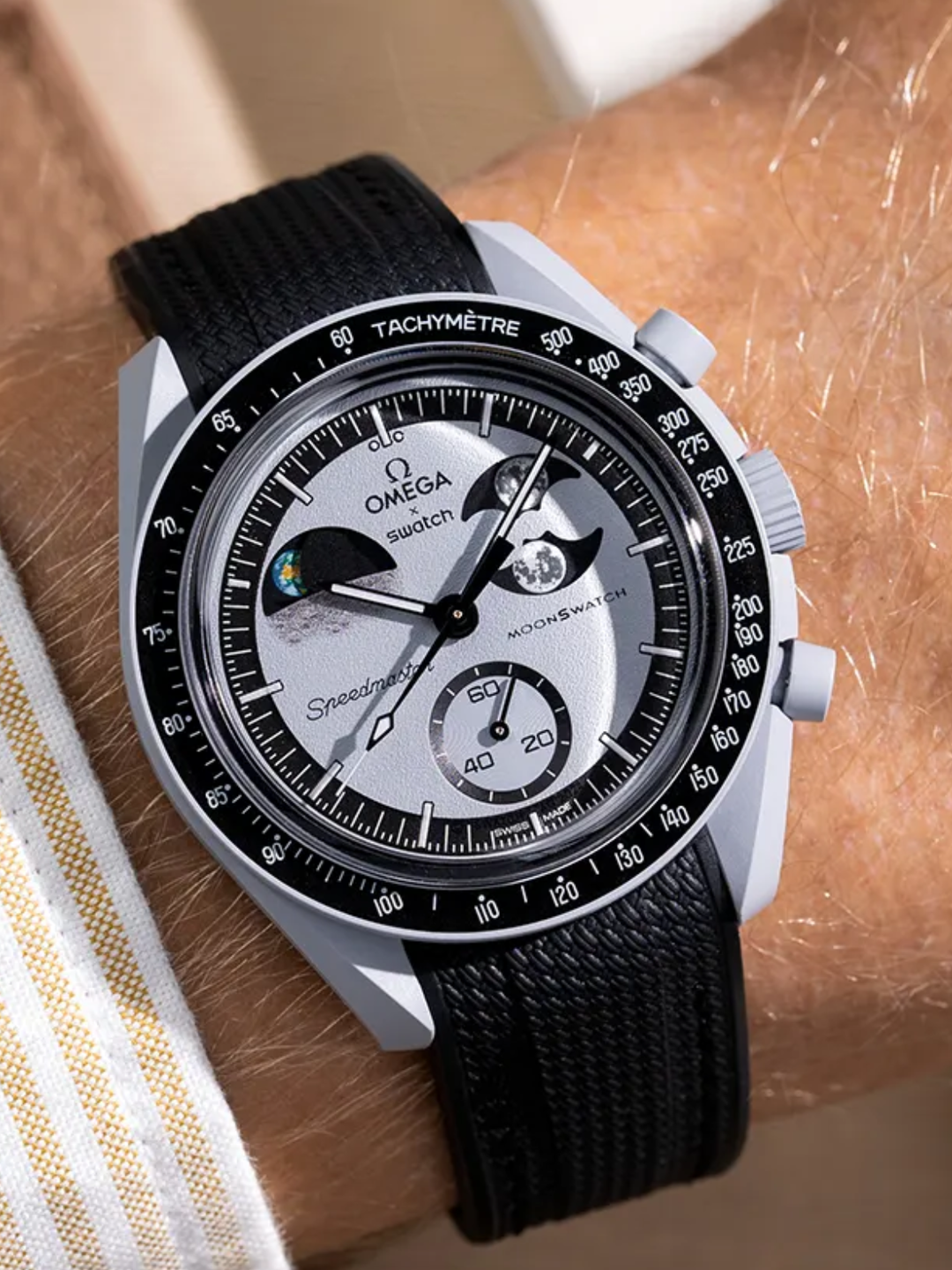 Rubber Flex Thread Curved Strap for Omega X Swatch MoonSwatch Mission To Earth Phase