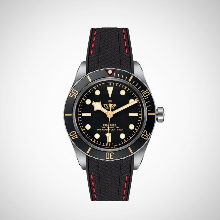 Rubber Flex Thread Curved Strap for Tudor Black Bay 58 Black