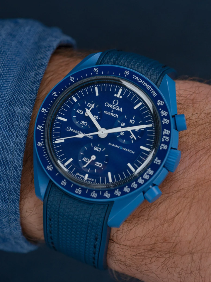 Rubber Flex Thread Curved Strap for Omega X Swatch MoonSwatch Mission To Earth Phase