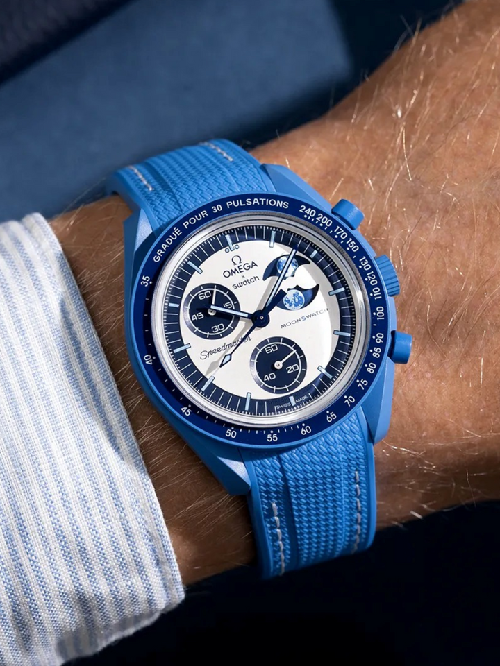 Rubber Flex Thread Curved Strap for Omega X Swatch MoonSwatch Mission to the Super Blue Moonphase