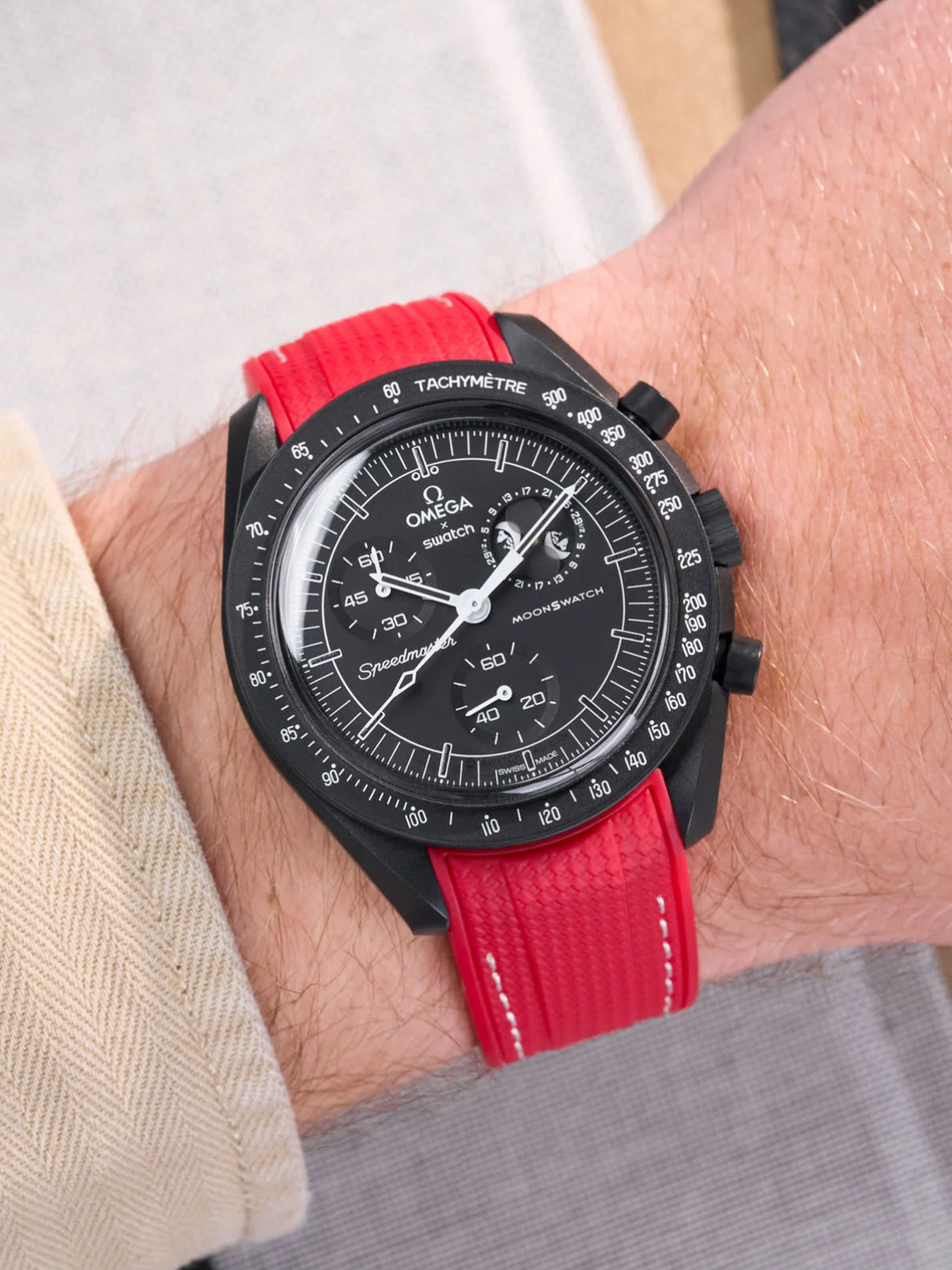 Rubber Flex Thread Curved Strap for Omega X Swatch MoonSwatch Mission to the Moon