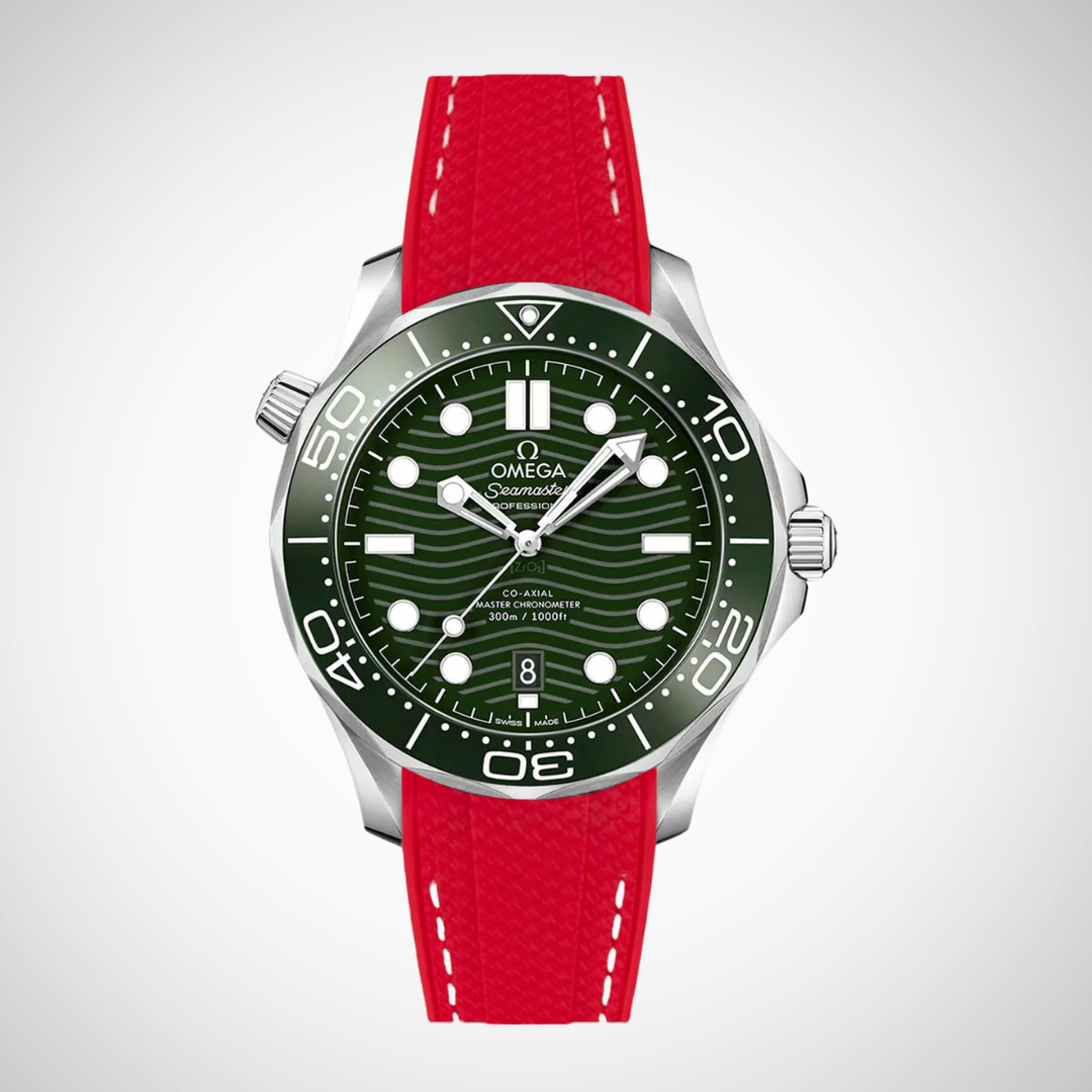 Rubber Flex Thread Curved Strap for Omega Seamaster Diver 300 42mm - Green Dial