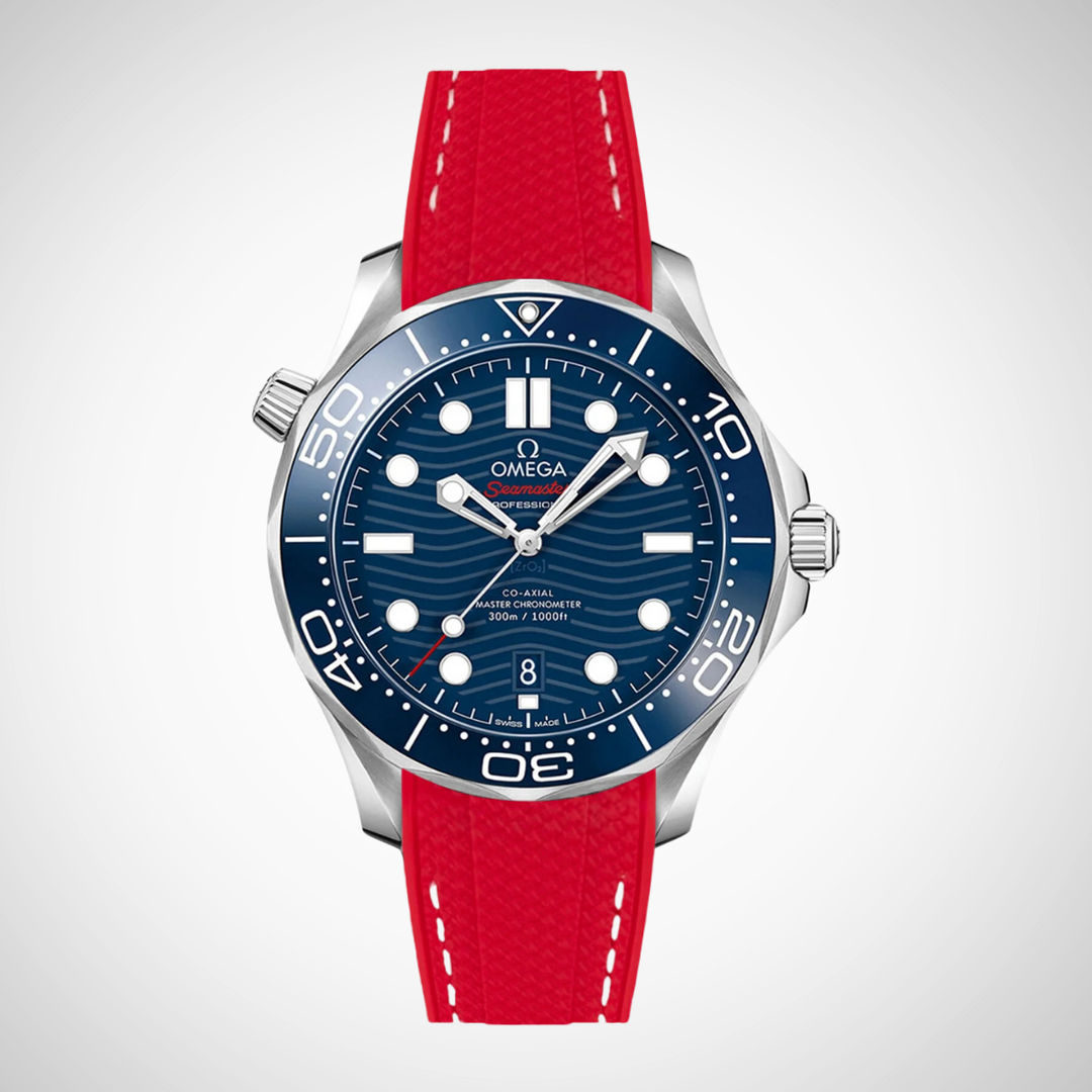 Rubber Flex Thread Curved Strap for Omega Seamaster Diver 300 42mm - Blue Dial