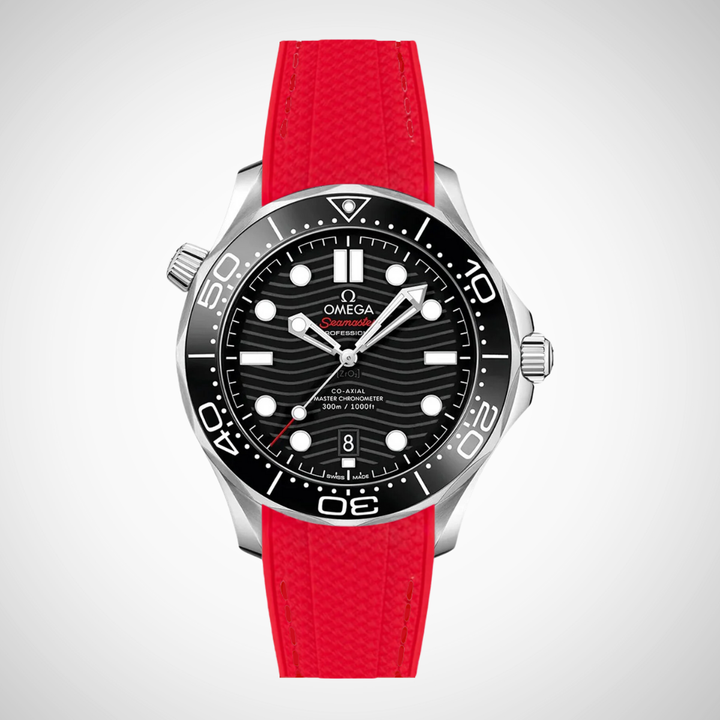 Rubber Flex Thread Curved Strap for Omega Seamaster Diver 300 42mm - Black Dial