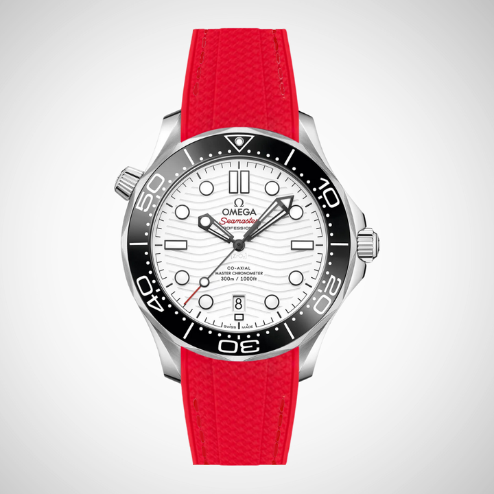 Rubber Flex Thread Curved Strap for Omega Seamaster Diver 300 42mm - White Dial