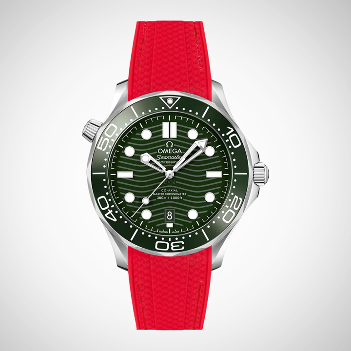 Rubber Flex Thread Curved Strap for Omega Seamaster Diver 300 42mm - Green Dial
