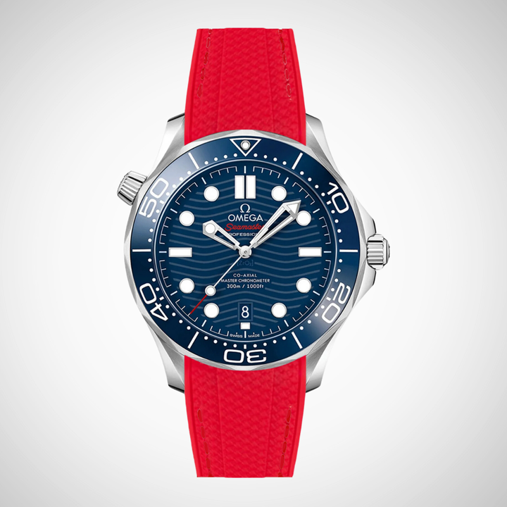 Rubber Flex Thread Curved Strap for Omega Seamaster Diver 300 42mm - Blue Dial