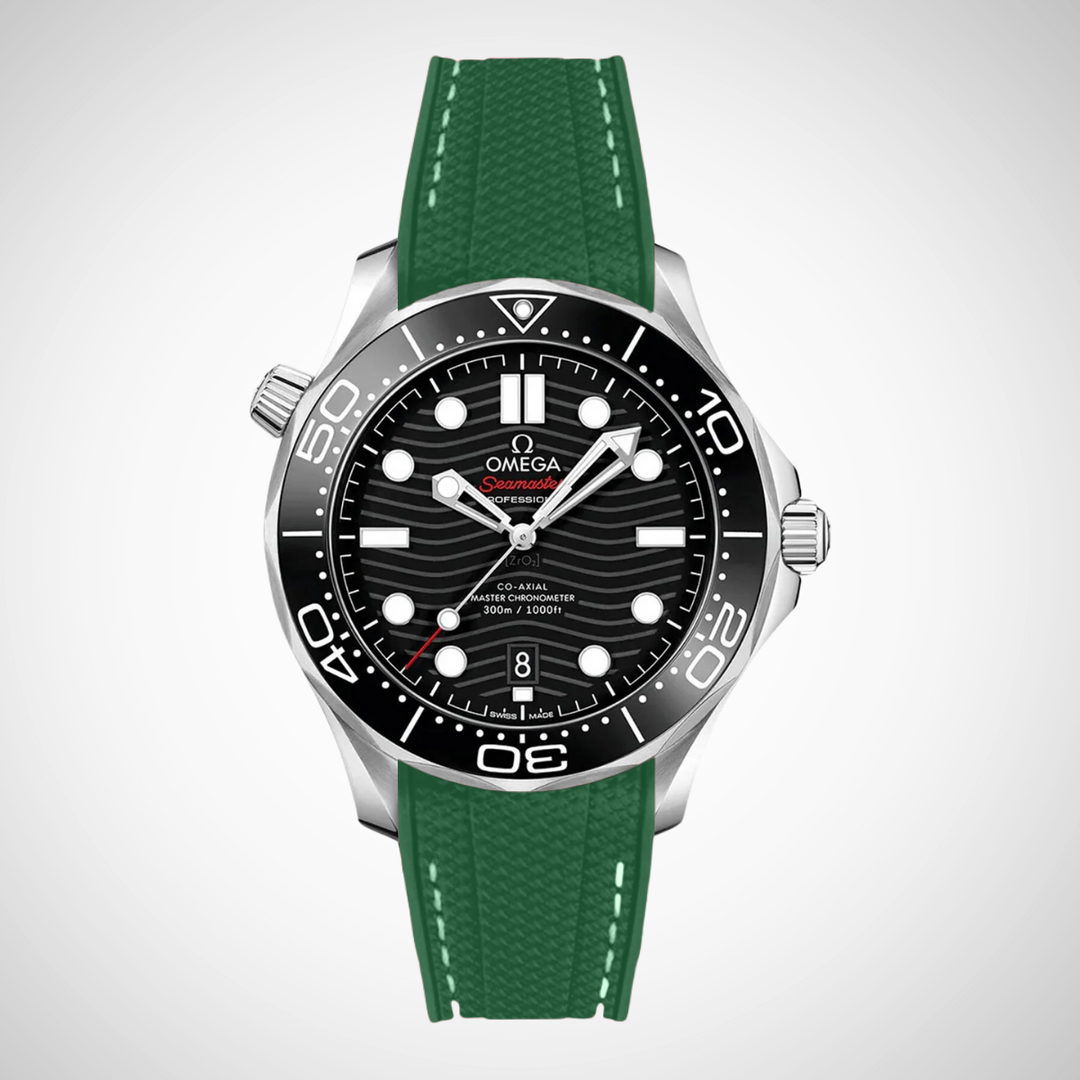 Rubber Flex Thread Curved Strap for Omega Seamaster Diver 300 42mm - Black Dial