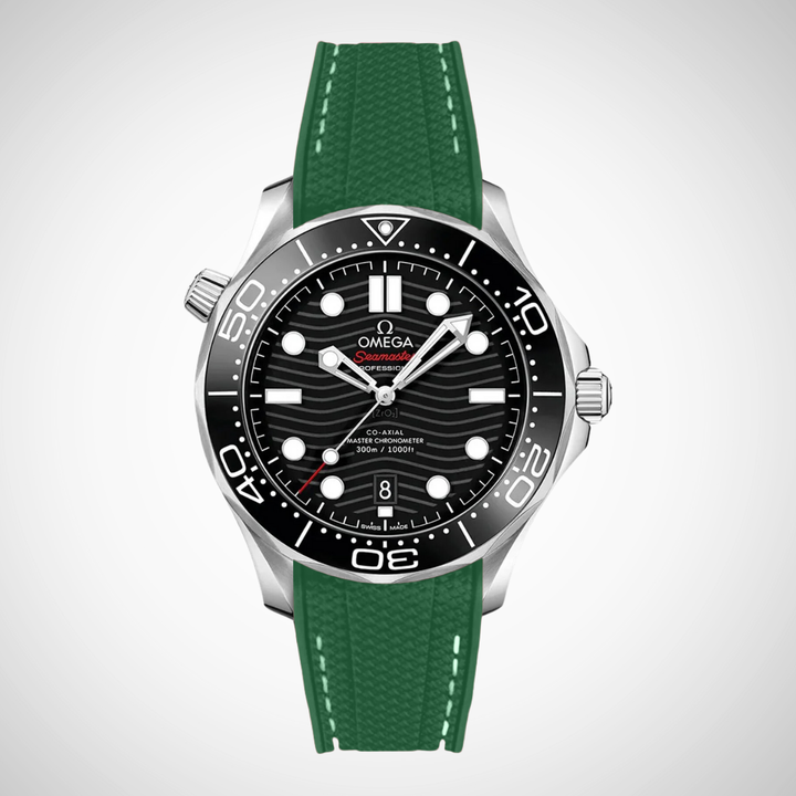 Rubber Flex Thread Curved Strap for Omega Seamaster Diver 300 42mm - Black Dial
