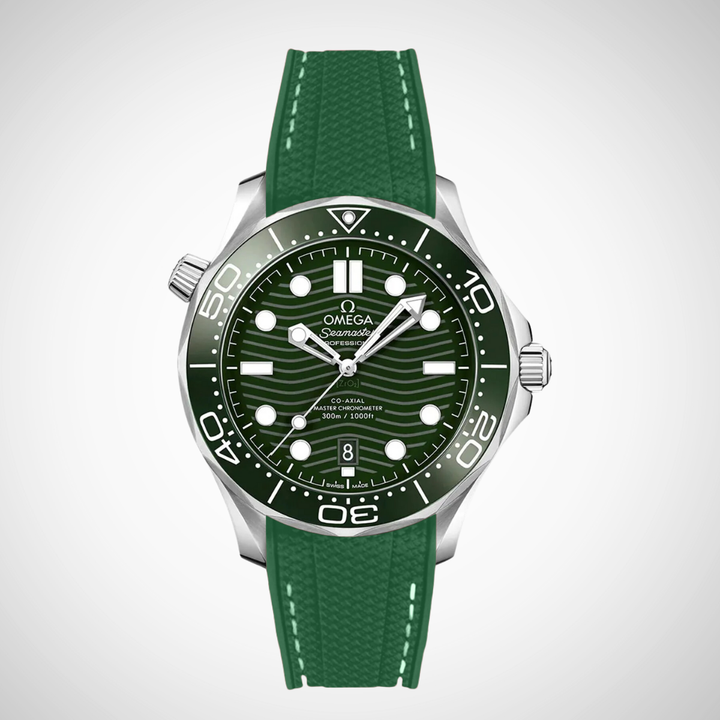Rubber Flex Thread Curved Strap for Omega Seamaster Diver 300 42mm - Green Dial