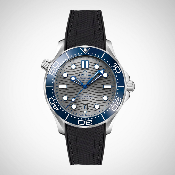 Rubber Flex Thread Curved Strap for Omega Seamaster Diver 300 42mm - Grey Dial