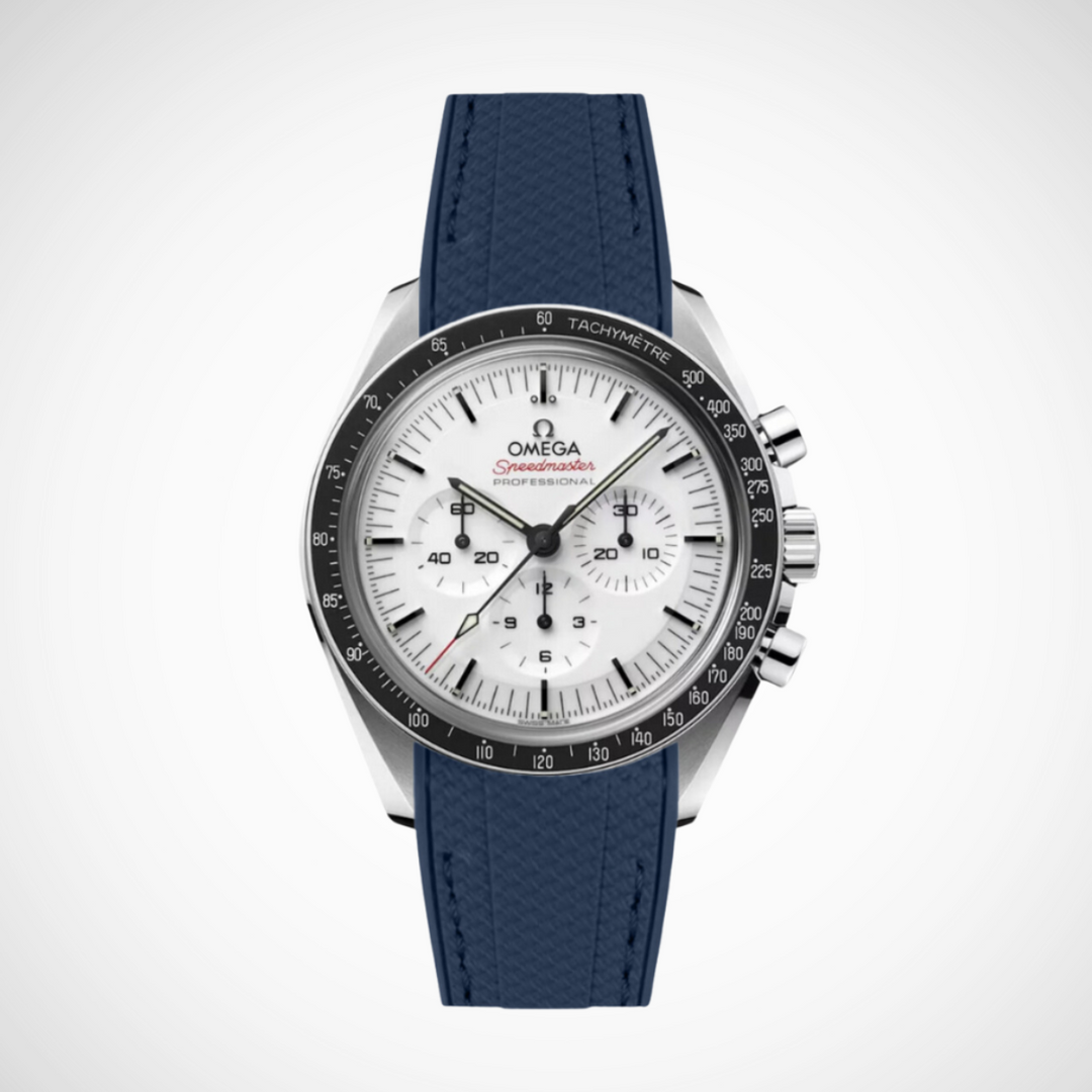Rubber Flex Thread Curved Strap for Omega Speedmaster 42mm - Speedmaster Moonwatch Professional - White Dial