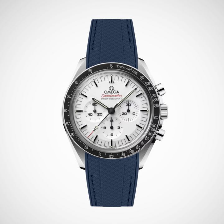 Rubber Flex Thread Curved Strap for Omega Speedmaster 42mm - Speedmaster Moonwatch Professional - White Dial