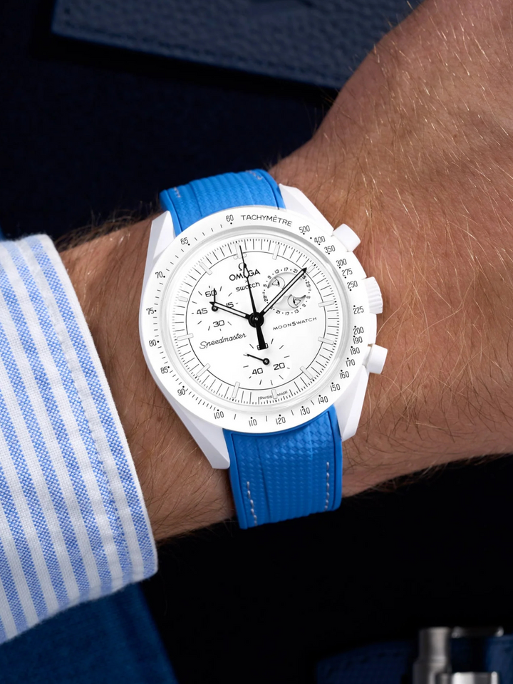 Rubber Flex Thread Curved Strap for Omega X Swatch MoonSwatch Mission to The Moonphase
