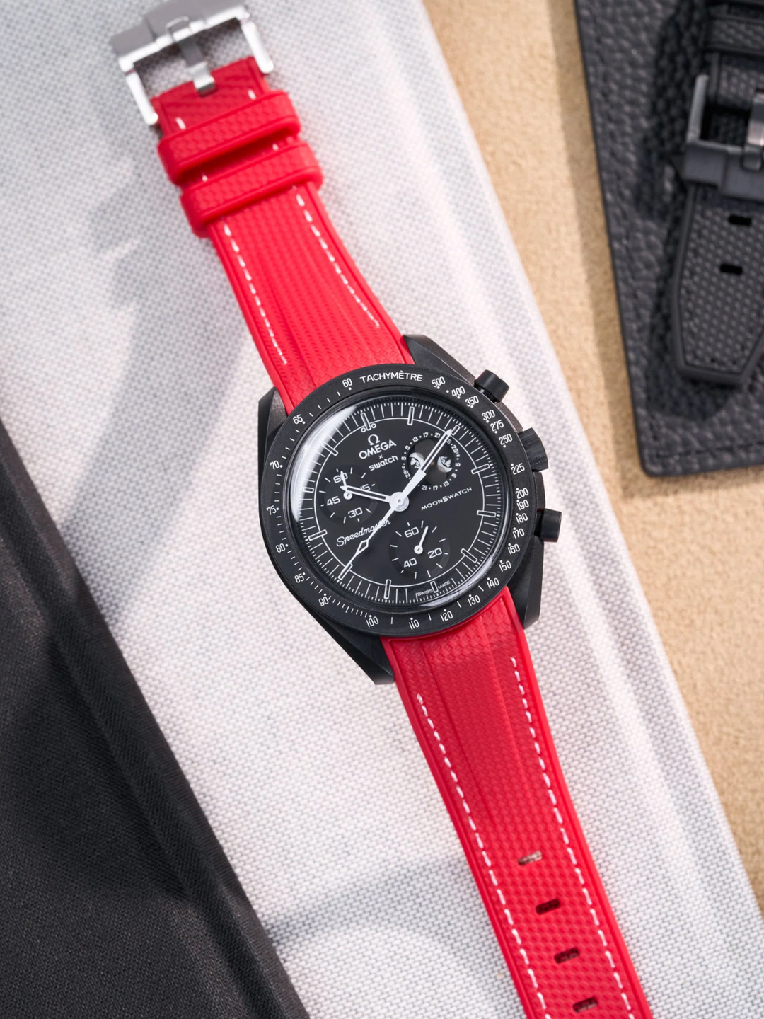 Rubber Flex Thread Curved Strap for Omega X Swatch MoonSwatch Mission to the Moon
