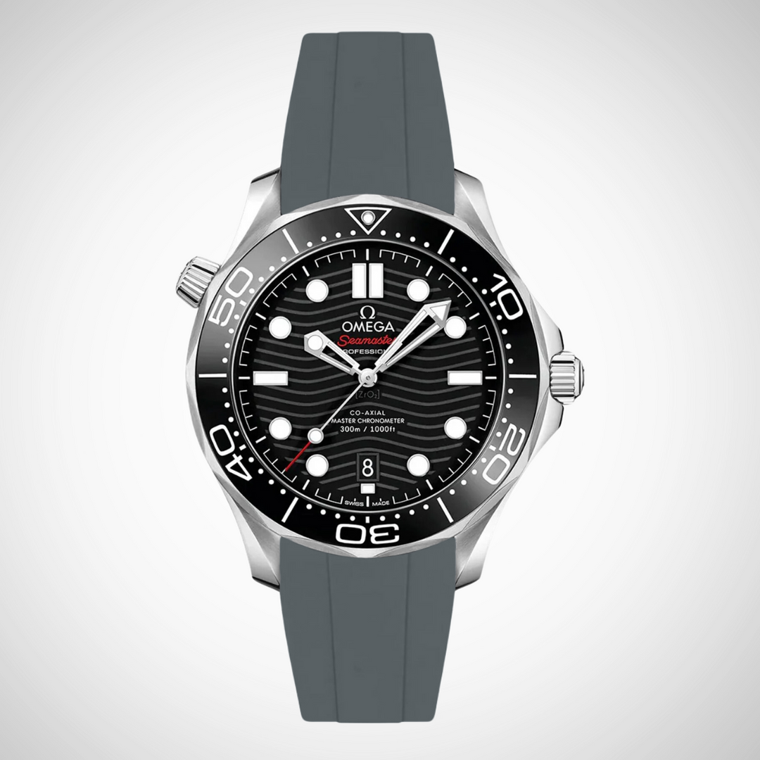 FKM Rubber Curved Strap for Omega Seamaster Diver 300 42mm - Black Dial