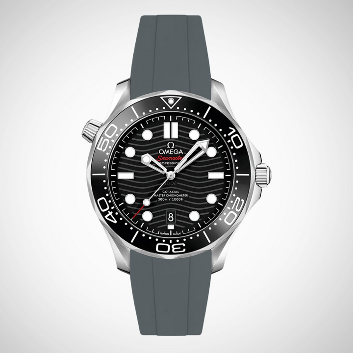 FKM Rubber Curved Strap for Omega Seamaster Diver 300 42mm - Black Dial