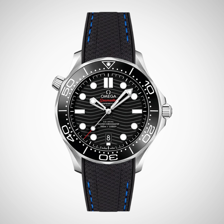 Rubber Flex Thread Curved Strap for Omega Seamaster Diver 300 42mm - Black Dial