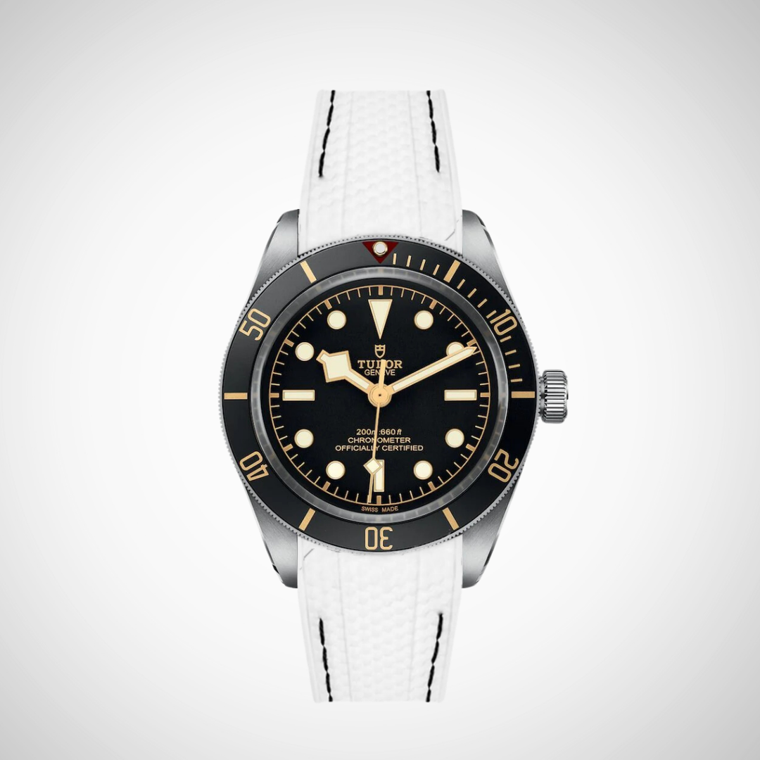 Rubber Flex Thread Curved Strap for Tudor Black Bay 58 Black