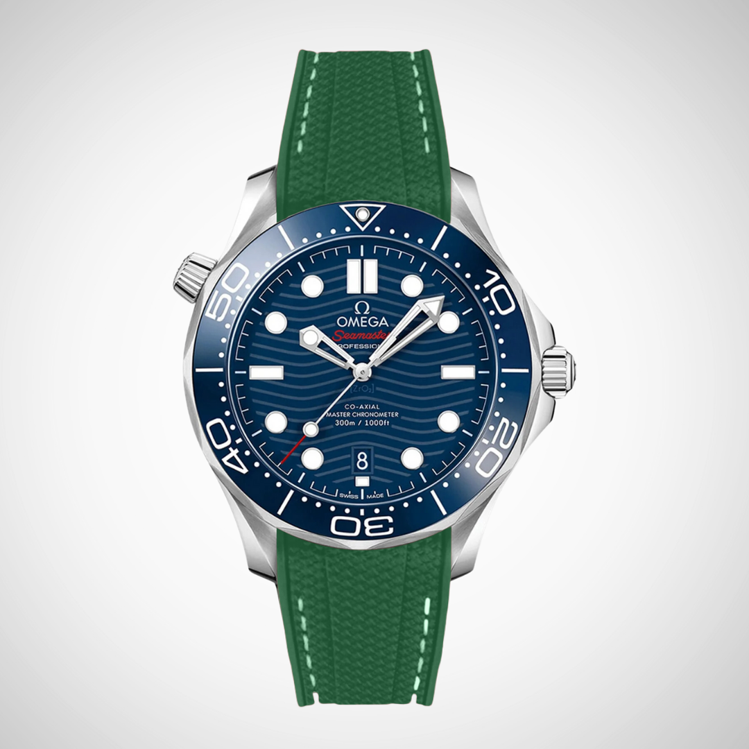 Rubber Flex Thread Curved Strap for Omega Seamaster Diver 300 42mm - Blue Dial