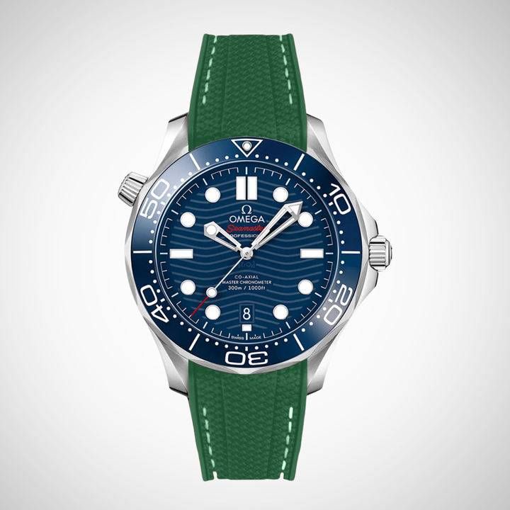Rubber Flex Thread Curved Strap for Omega Seamaster Diver 300 42mm - Blue Dial