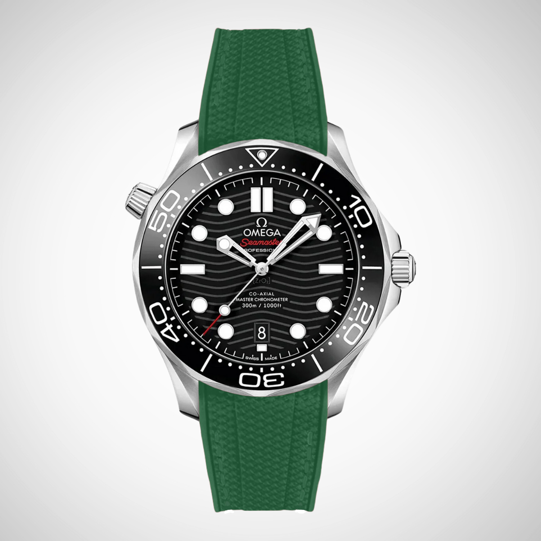 Rubber Flex Thread Curved Strap for Omega Seamaster Diver 300 42mm - Black Dial