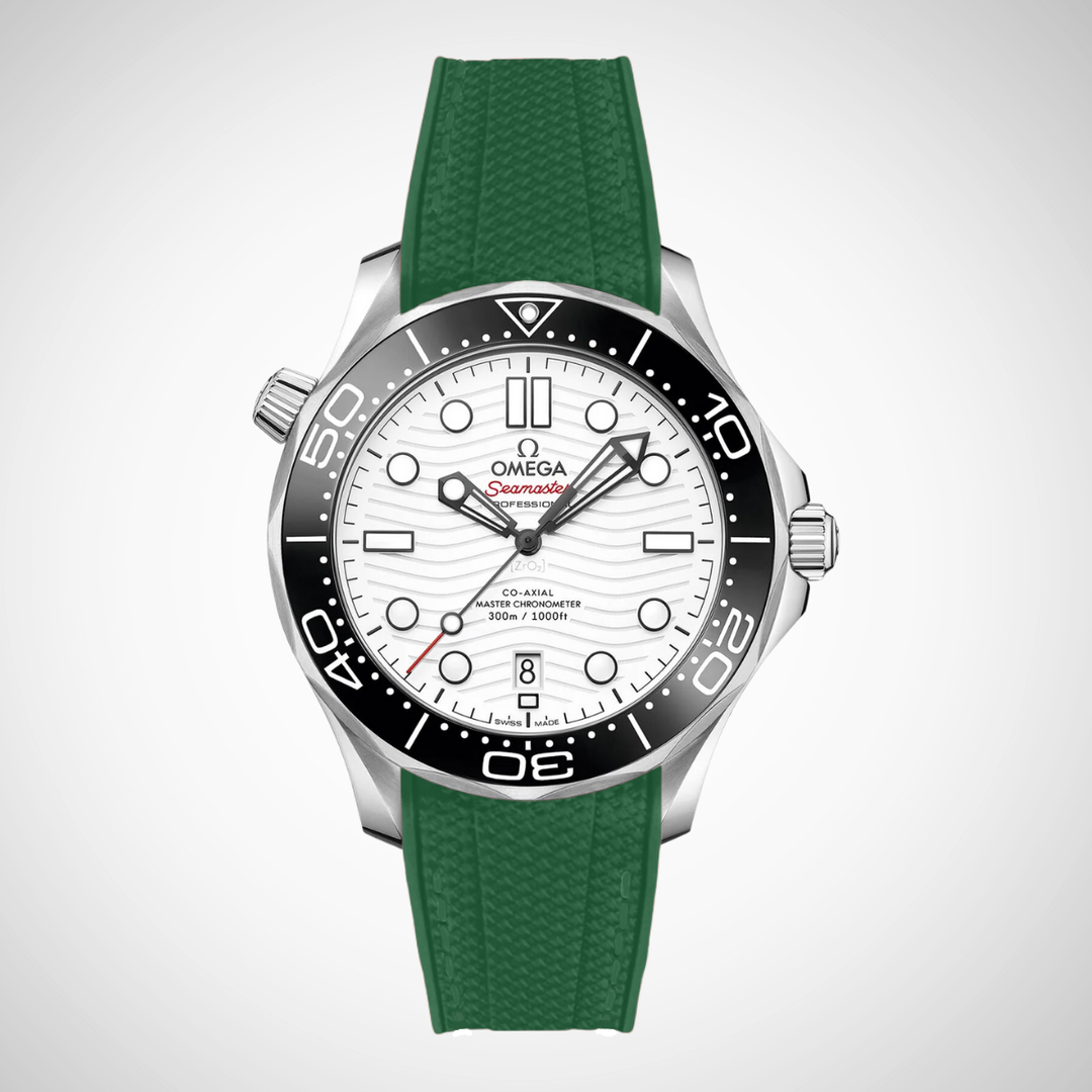 Rubber Flex Thread Curved Strap for Omega Seamaster Diver 300 42mm - White Dial