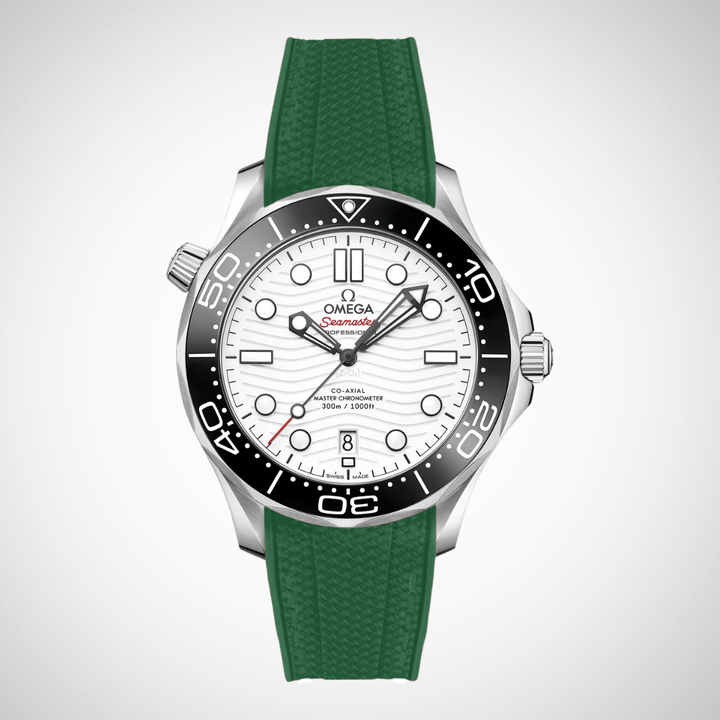 Rubber Flex Thread Curved Strap for Omega Seamaster Diver 300 42mm - White Dial