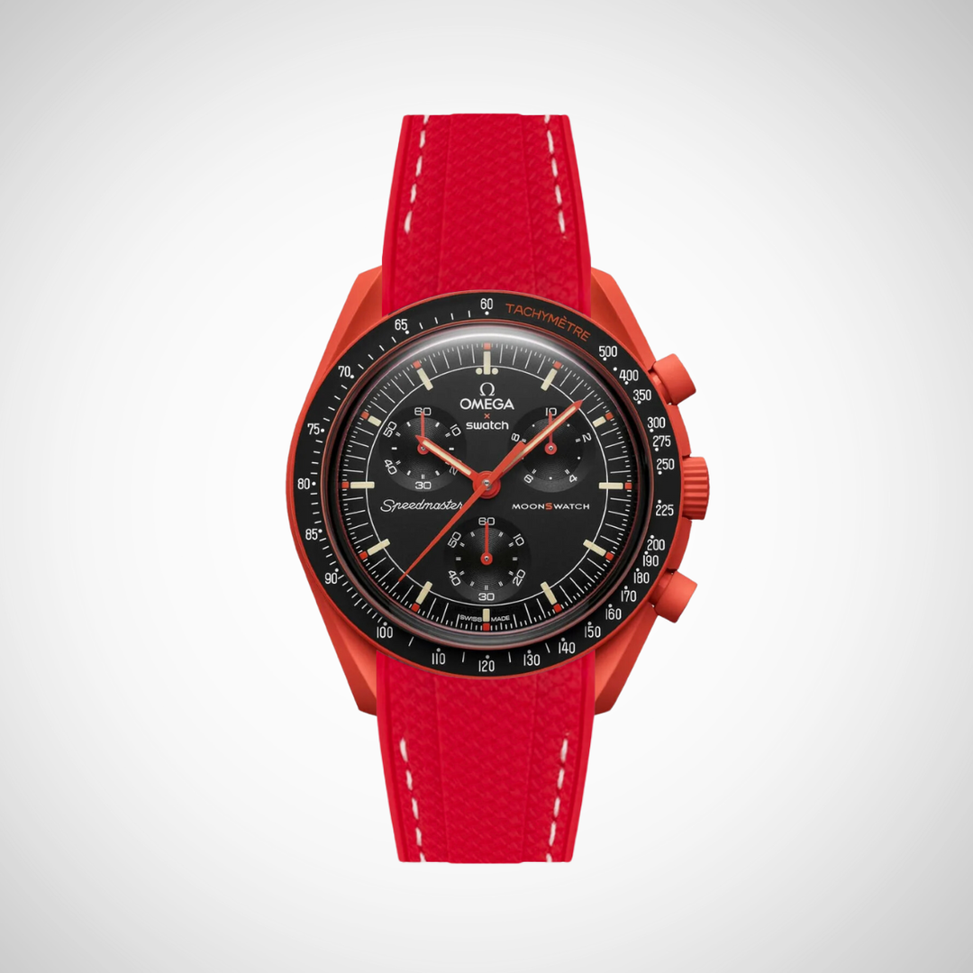 Rubber Flex Thread Curved Strap for Omega X Swatch MoonSwatch Mission On Earth - Lava