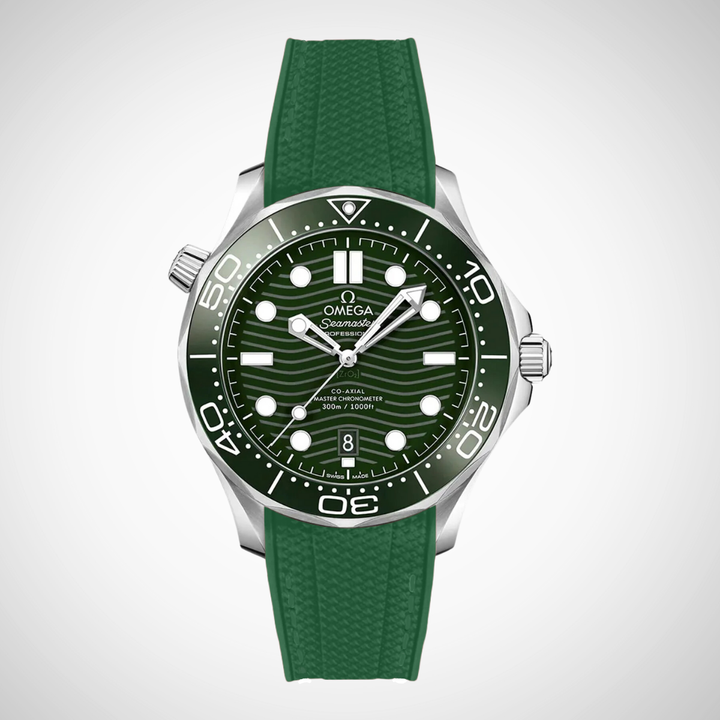 Rubber Flex Thread Curved Strap for Omega Seamaster Diver 300 42mm - Green Dial