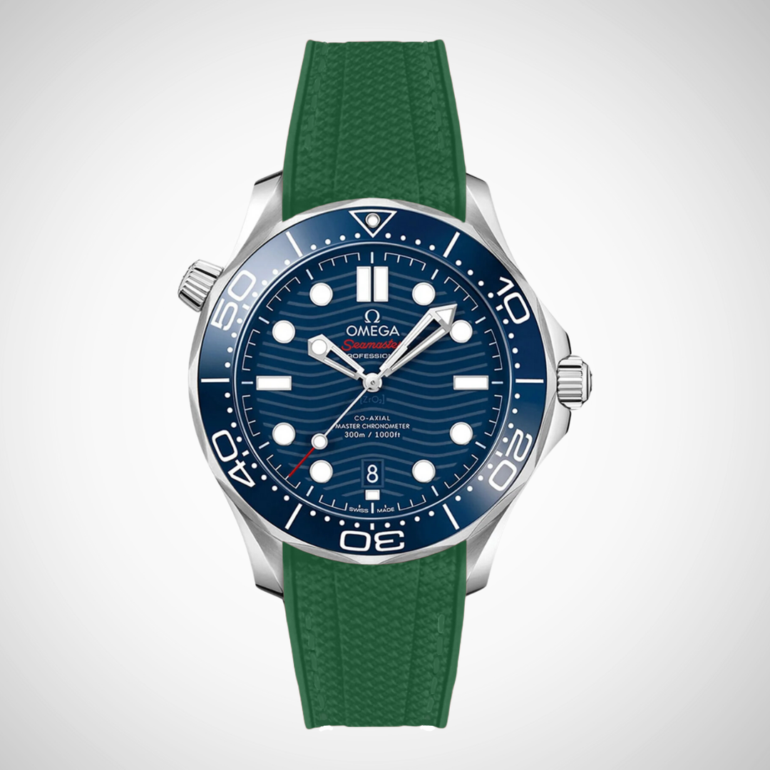 Rubber Flex Thread Curved Strap for Omega Seamaster Diver 300 42mm - Blue Dial