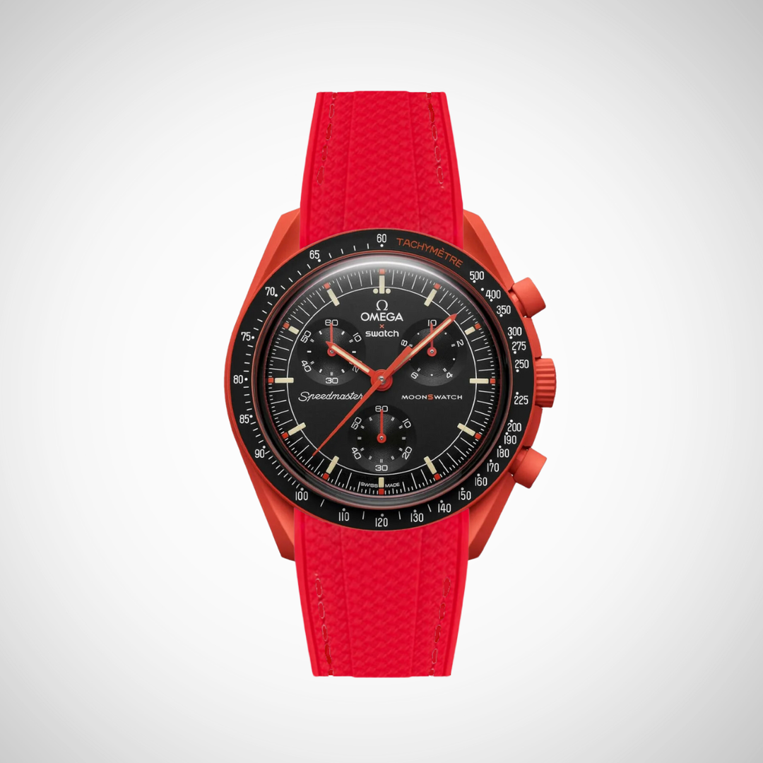 Rubber Flex Thread Curved Strap for Omega X Swatch MoonSwatch Mission On Earth - Lava