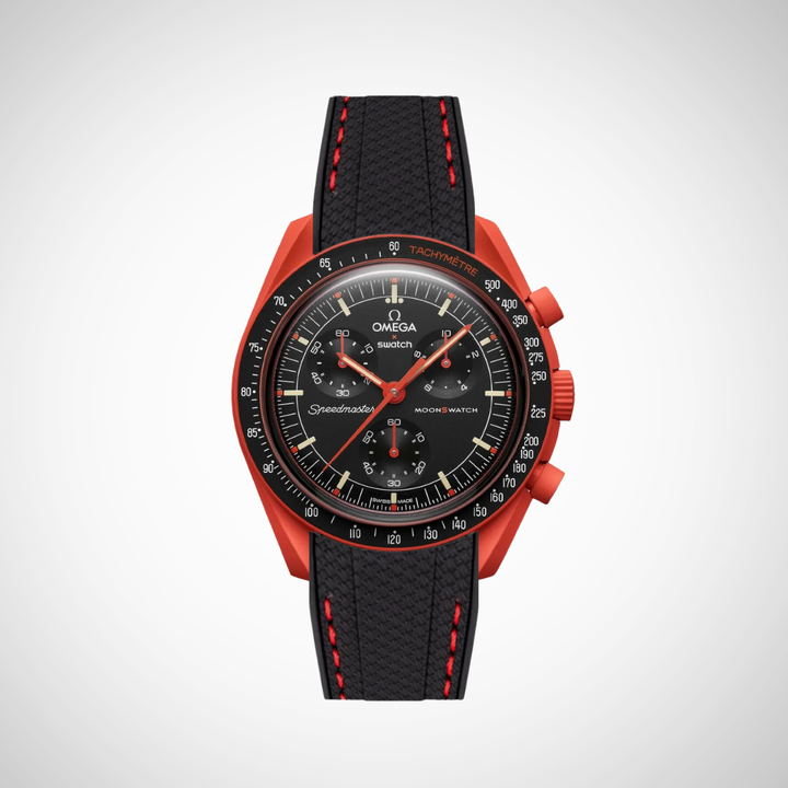 Rubber Flex Thread Curved Strap for Omega X Swatch MoonSwatch Mission On Earth - Lava