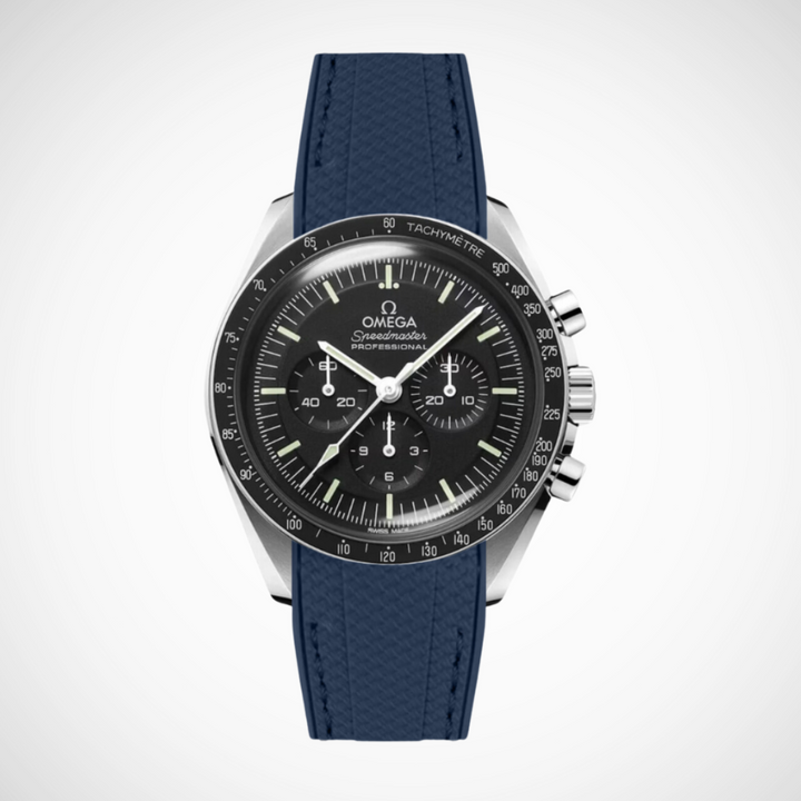 Rubber Flex Thread Curved Strap for Omega Speedmaster 42mm - Speedmaster Moonwatch Professional - Black Dial