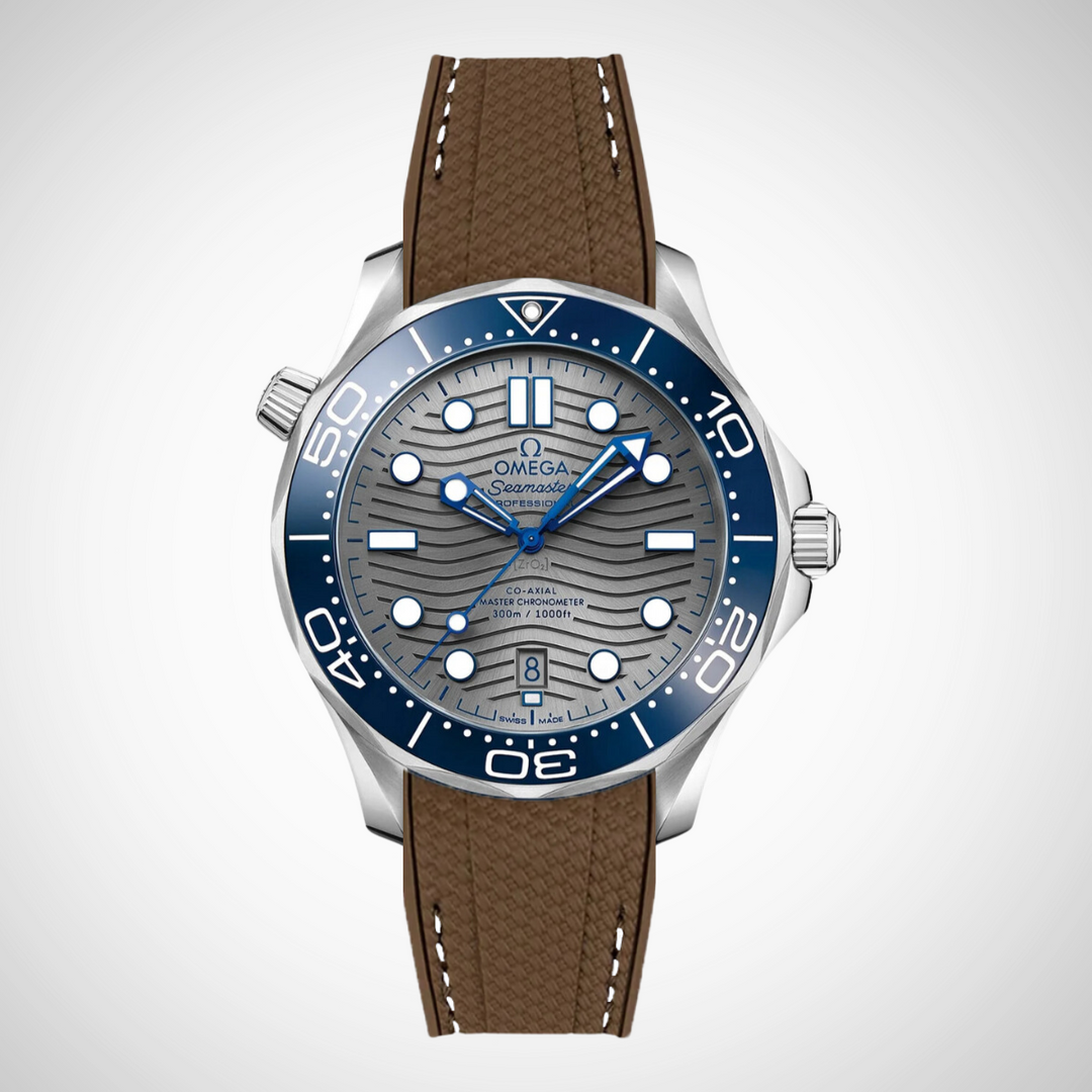 Rubber Flex Thread Curved Strap for Omega Seamaster Diver 300 42mm - Grey Dial