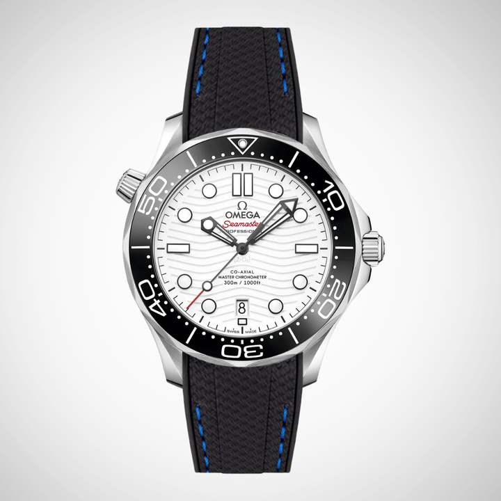 Rubber Flex Thread Curved Strap for Omega Seamaster Diver 300 42mm - White Dial