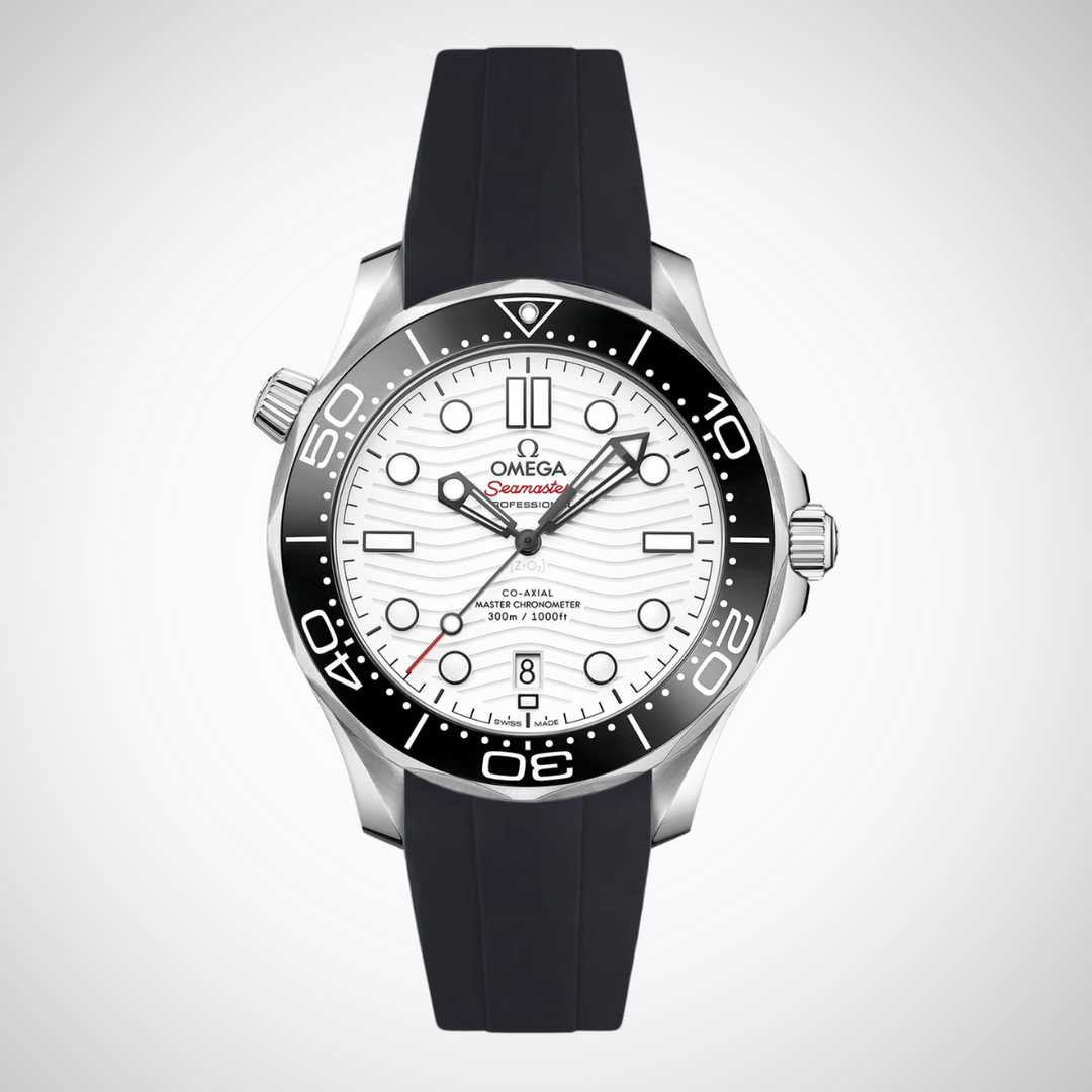 FKM Rubber Curved Strap for Omega Seamaster Diver 300 42mm - White Dial