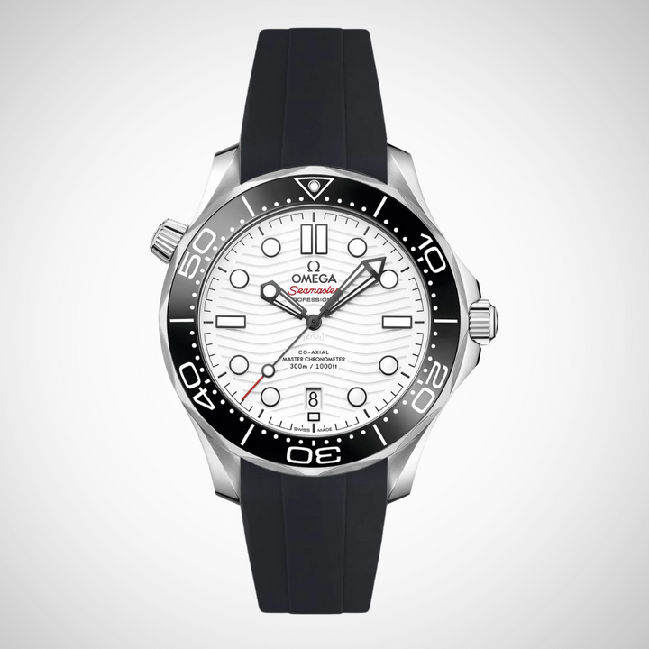 FKM Rubber Curved Strap for Omega Seamaster Diver 300 42mm - White Dial