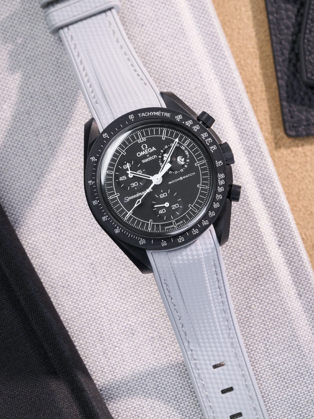 Rubber Flex Thread Curved Strap for Omega X Swatch MoonSwatch Mission to The Moonphase