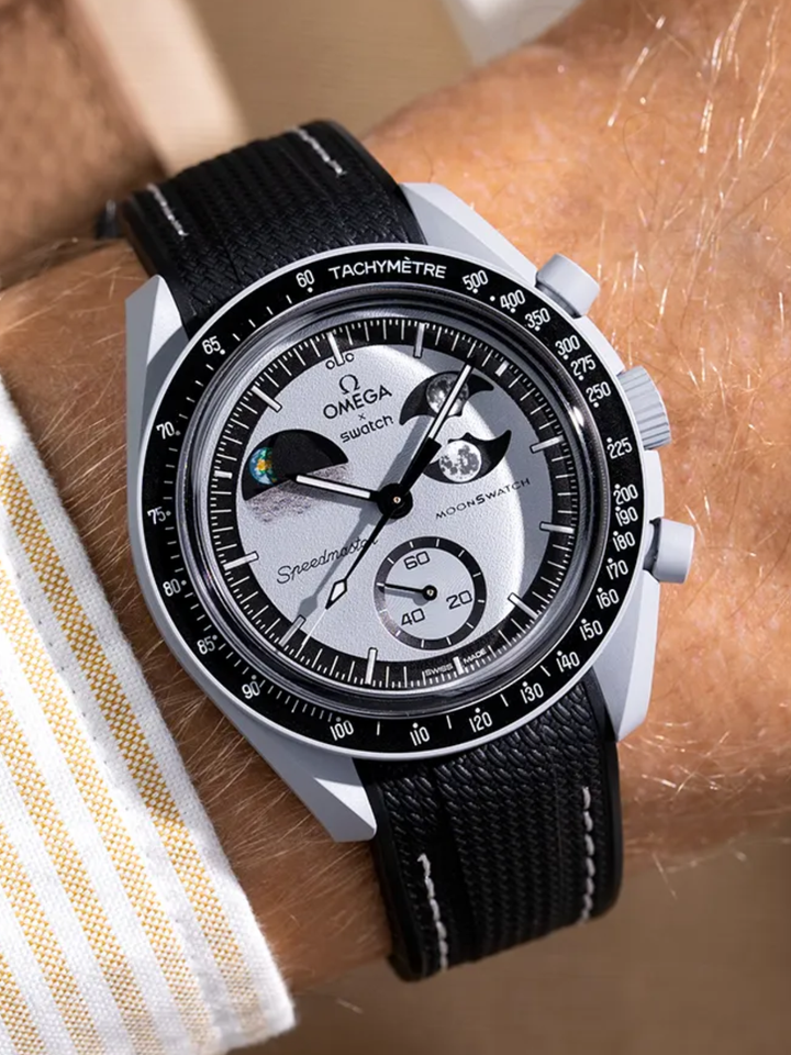 Rubber Flex Thread Curved Strap for Omega X Swatch MoonSwatch Mission To Earth Phase