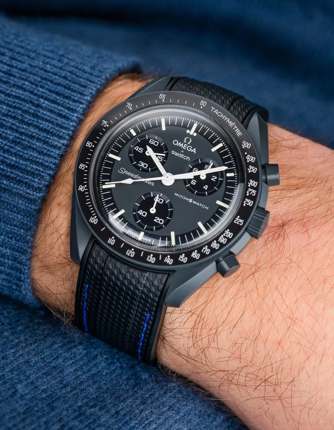 Rubber Flex Thread Curved Strap for Omega X Swatch MoonSwatch Mission to Mercury