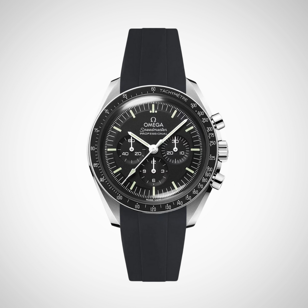FKM Rubber Curved Strap for Omega Speedmaster 42mm - Speedmaster Moonwatch Professional Black Dial