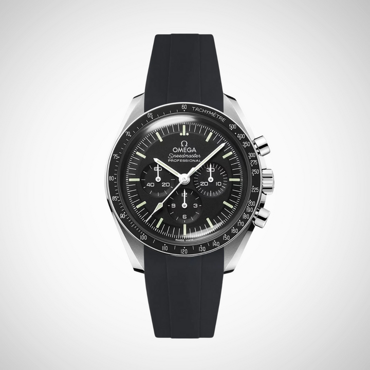 FKM Rubber Curved Strap for Omega Speedmaster 42mm - Speedmaster Moonwatch Professional Black Dial