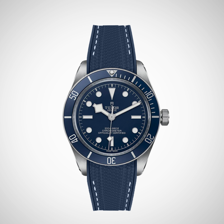 Rubber Flex Thread Curved Strap for Tudor Black Bay 58 Navy Blue